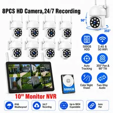 10CH WiFi NVR Wireless Security Camera System 1080P Pan/Tilt 360° Night Vision