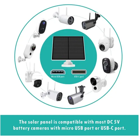 5V Solar Panel for Rechargeable Battery Camera, 360° Bracket