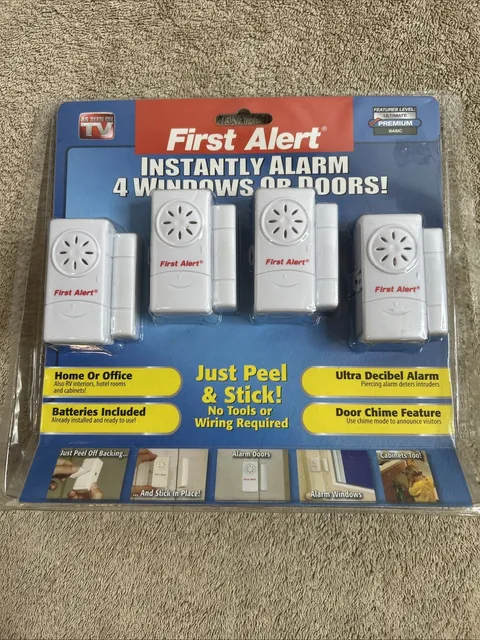 First Alert Instantly Alarm w/ 4 units for Windows or Doors. New 113-705