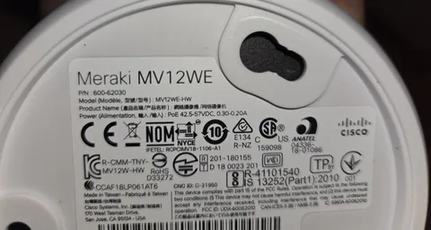 Cisco Meraki MV12WE Dome IP/Network Wired PoE Security Camera, White, 1 Camera