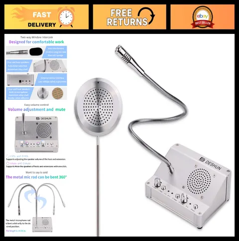 Dual-Way Window Intercom System, Counter Speakers & Microphone for Business, Off