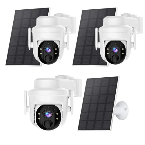 3PK Wireless Solar Security Camera WiFi Home Outdoor PTZ Camera Built-in Battery