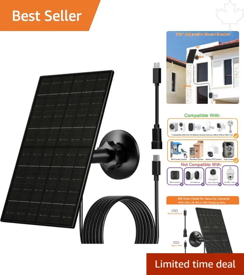 6W Waterproof Solar Panel for Outdoor Security Cameras - USB/USB-C Compatible