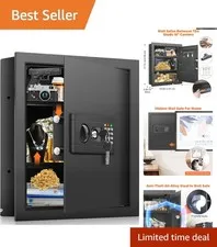 Durable 17.7" In-Wall Safe with Removable Shelves & Alarm System for Valuables