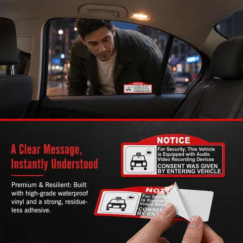 4 Pack Car Video Recorder Stickers, (9 x 3.5 cm/W x H) -Camera Audio Video Re...
