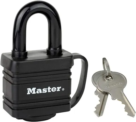 Master Lock 7804EURD Laminated Padlock with Key and Thermoplastic Cover, Black, 