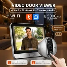 3MP 1080P WiFi Smart Doorbell Peephole Camera Tuya Smart Life PIR Alexa