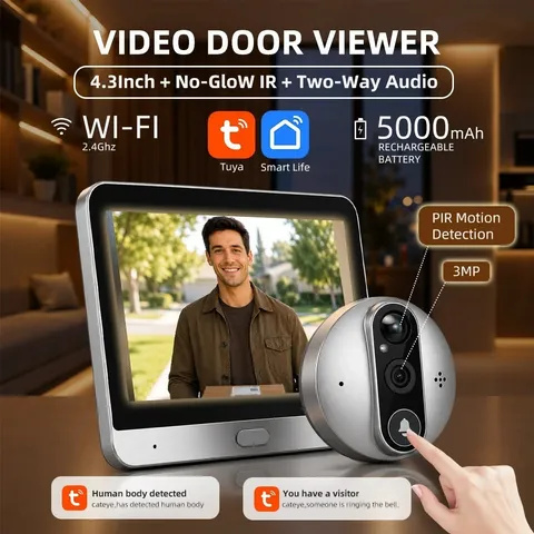 3MP 1080P WiFi Smart Doorbell Peephole Camera Tuya Smart Life PIR Alexa