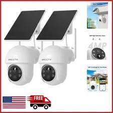 Wireless Solar Security Cameras 4MP Outdoor 360° View Night Vision 2 Pack