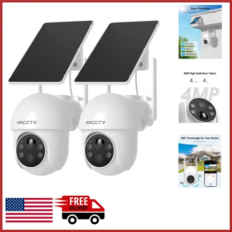 Wireless Solar Security Cameras 4MP Outdoor 360° View Night Vision 2 Pack