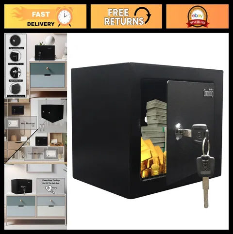 Small Steel Lock Box Safe with Key, 0.23 Cu Ft, Hidden Security for Home, Dorm,