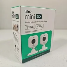 Blink Mini 2K+ Newest Model 2-Camera Kit White Plug-In Indoor Security Camera