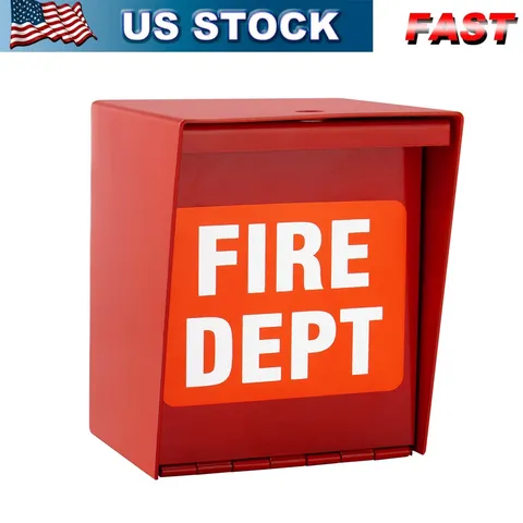 Safety Fire Department Box With Lock Hole Red Heavy Duty Steel ‎Wall Mount Quick
