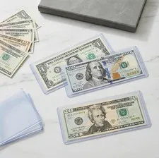16 Pack Dollar Bill Sleeves, 6.8" x 2.9" Banknotes Top-Insert Holders, Hard...