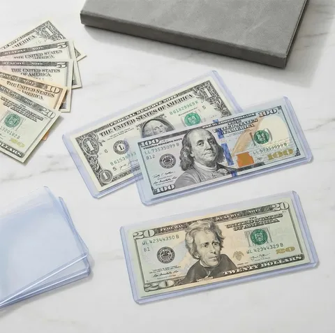 16 Pack Dollar Bill Sleeves, 6.8" x 2.9" Banknotes Top-Insert Holders, Hard...
