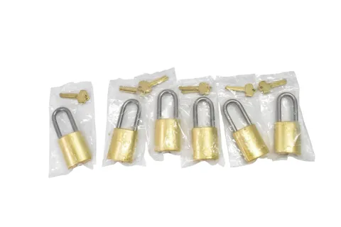 Lot of 6 Unbranded Brass Padlocks with Keys Long Shackle Security Lock Set Bulk