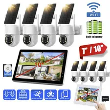 Solar Battery Powered Wireless Security Camera System Outdoor With WiFi Monitor