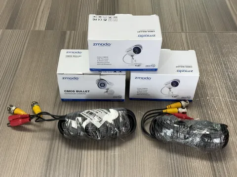 Lot of 3 New ZMODO (ZMD CBH-BUS23NM) CMOS BULLET Outdoor Camera + 2 Cables