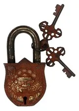 Dragon Engraved Vintage Repro Door Lock Handmade Brass Padlock With Unique Keys