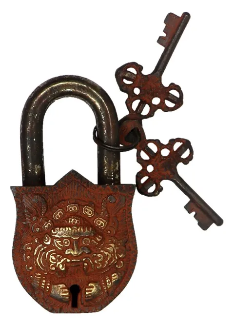 Dragon Engraved Vintage Repro Door Lock Handmade Brass Padlock With Unique Keys