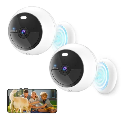 Noorio 2MP Security Cameras Wireless Outdoor Battery Powered 2 Pack, White