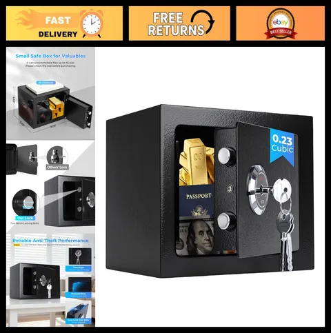 Heavy Duty Small Safe Box for Home - 0.23 Cu Ft Lock Box for Money, Jewelry, Doc