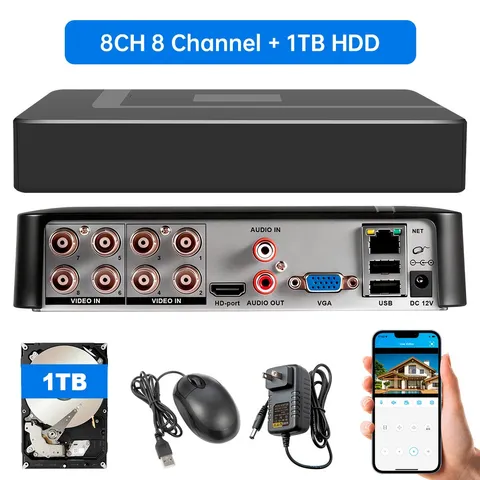 8 Channel H.265+ DVR 1080P HD with 1TB Hard Drive for Security Camera System US