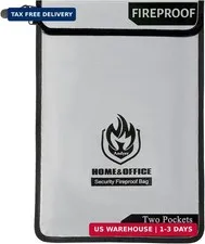 Upgraded Two Pockets Fireproof Document Bag (2000℉), 15"x 11"Waterproof Fireproo