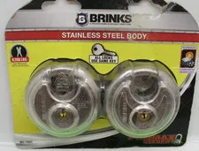 NEW BRINKS 2pcs Stainless Steel Round Body Pad Locks Keyed Alike 663-70201