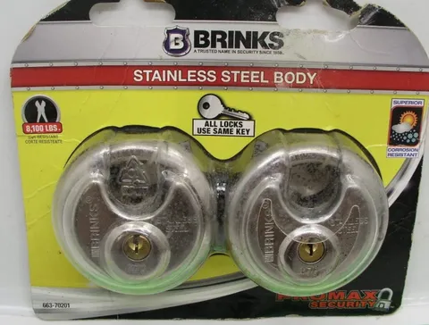 NEW BRINKS 2pcs Stainless Steel Round Body Pad Locks Keyed Alike 663-70201