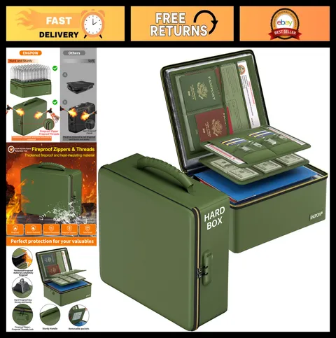 Fireproof Document Box with Lock | 6400°F Heat-Resistant Safe Storage Chest for