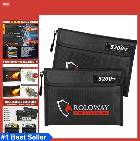 Fireproof Bags 2 Pack 9.6x6.6 Inch 5200°F Heat Insulated Zipper Cash Storage
