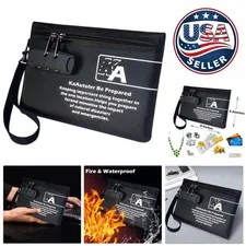 Compact Fireproof and Waterproof Black Bag with Zipper for Important Items