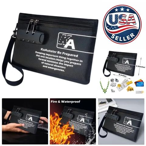 Compact Fireproof and Waterproof Black Bag with Zipper for Important Items