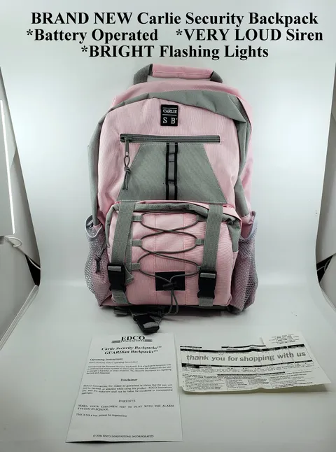 BRAND NEW Carlie Security Backpack *VERY LOUD Siren *BRIGHT Flashing Lights Pink