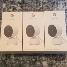 Google Nest Cam (2nd Gen) Indoor Wired 1080p IP Camera 3-Pack, White/Black