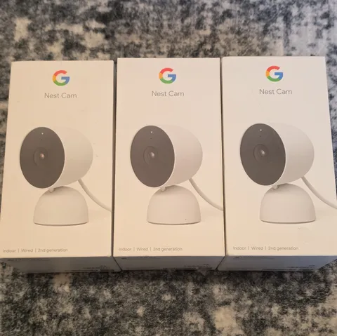 Google Nest Cam (2nd Gen) Indoor Wired 1080p IP Camera 3-Pack, White/Black