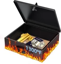 Uniclife Fireproof Document Box 13" Lock Box with Key for Valuables