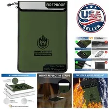 2023 Upgraded Fireproof & Waterproof Document Storage Bag - 15”x11” Dual Pockets