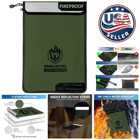 2023 Upgraded Fireproof & Waterproof Document Storage Bag - 15”x11” Dual Pockets