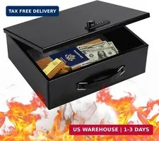 Fireproof Safe Lock Box Metal, Fire Proof Safe for Home Documents, Portable Secu