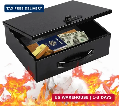Fireproof Safe Lock Box Metal, Fire Proof Safe for Home Documents, Portable Secu