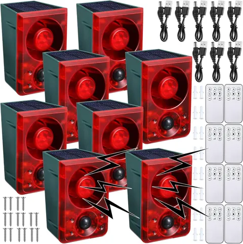 Solar Outdoor Motion Sensor Alarm Animal Deterrent Gunshot Sound Dog Barking Ala
