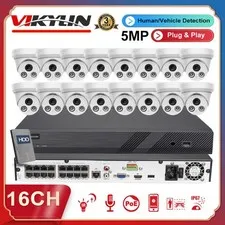 Vikylin 16CH CCTV System 5MP IP Camera Indoor Outdoor Audio IR 4k 16POE NVR Lot