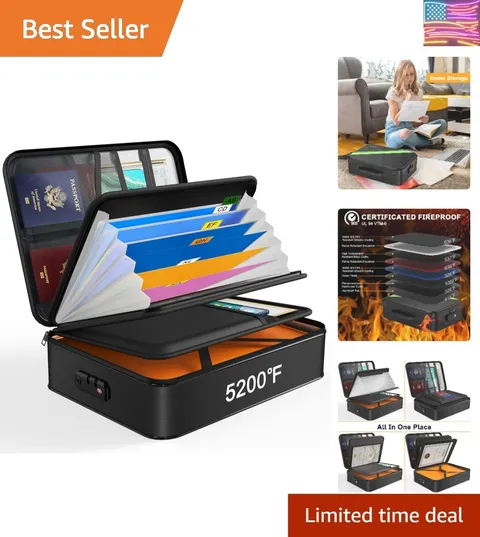 5200℉ Fireproof Document Box, 16.1x 11.4x4.3 Inch Waterproof and Fireproof Do...