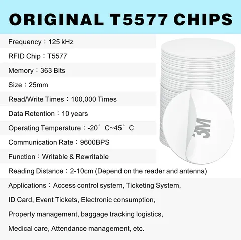 10pcs T5577 Sticker 125khz RFID Tags T5577 RFID Sticker RFID Chip T5577 Adhes...