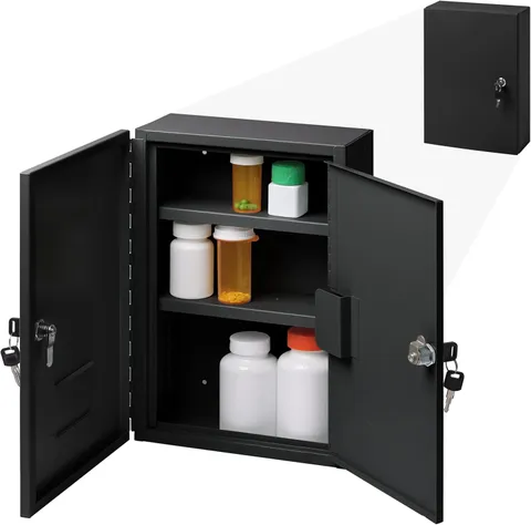 2-Door Narcotics Cabinet - Double Door & Dual Key Lock Steel Cabinet for Safe