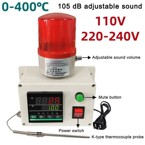110V/220-240V Intelligent Over Temperature Alarm Sensor Machine New 105dB 0‑400℃