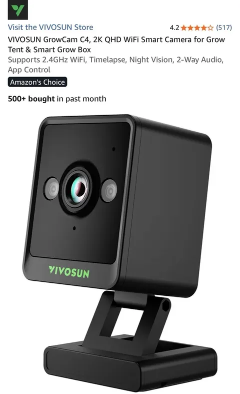 VIVOSUN GrowCam C4, 2K QHD WiFi Smart Camera for Grow Tent & Smart Grow Box