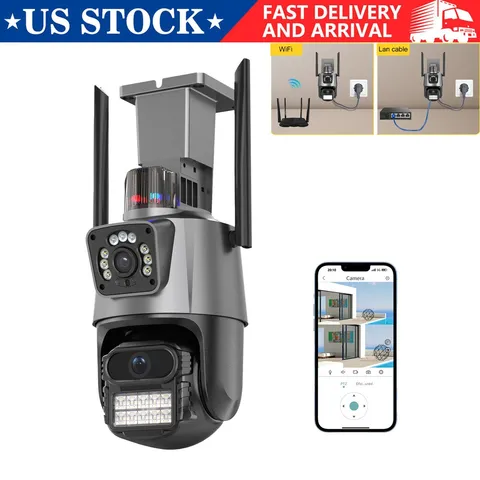 Dual Lens 4K WiFi Security Camera 8X Zoom Outdoor Home Night Vision CCTV PTZ